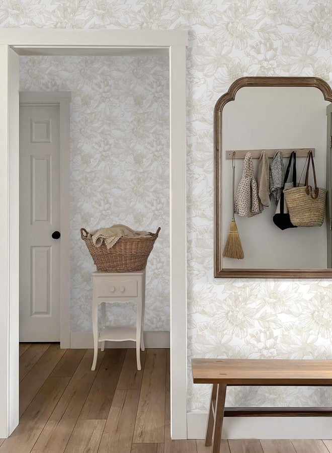 Ismoon Large Floral Peel and Stick Wallpaper Boho Beige Contact Paper 17.3inx6.5ft Neutral Wall Paper Removable Self Adhesive Wallpaper Bedroom Cabinet Bathroom Waterproof Mural Wall Decor Vinyl Roll - Image 5